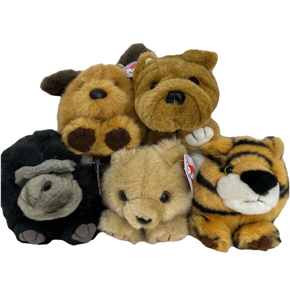 Puffkins Lot of 5 Plush Stuffed Swibco All Have Tags! Ape Dogs Tiger Bear - Picture 1 of 14